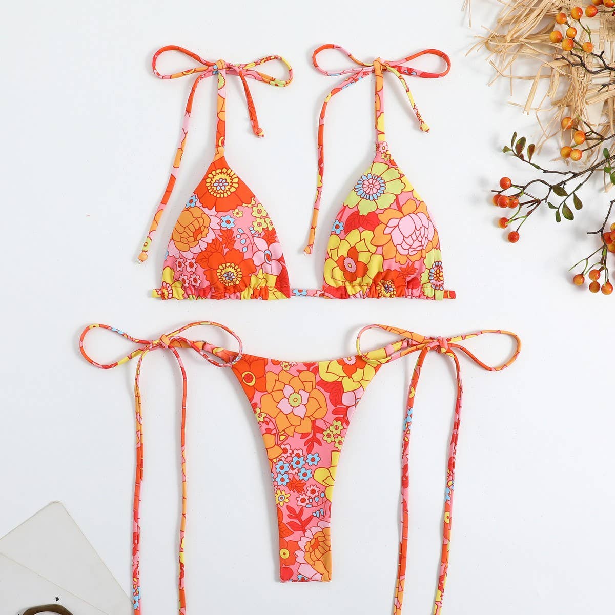 Floral Leopard Print Bikini,Summer Swimwear