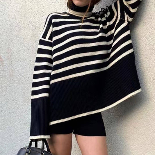 SLOUCHY STRIPED SWEATER WITH THICK TURTLENECK