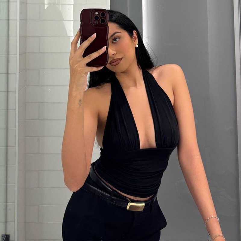 Soft Stretch Halter V-Neck Tank Top