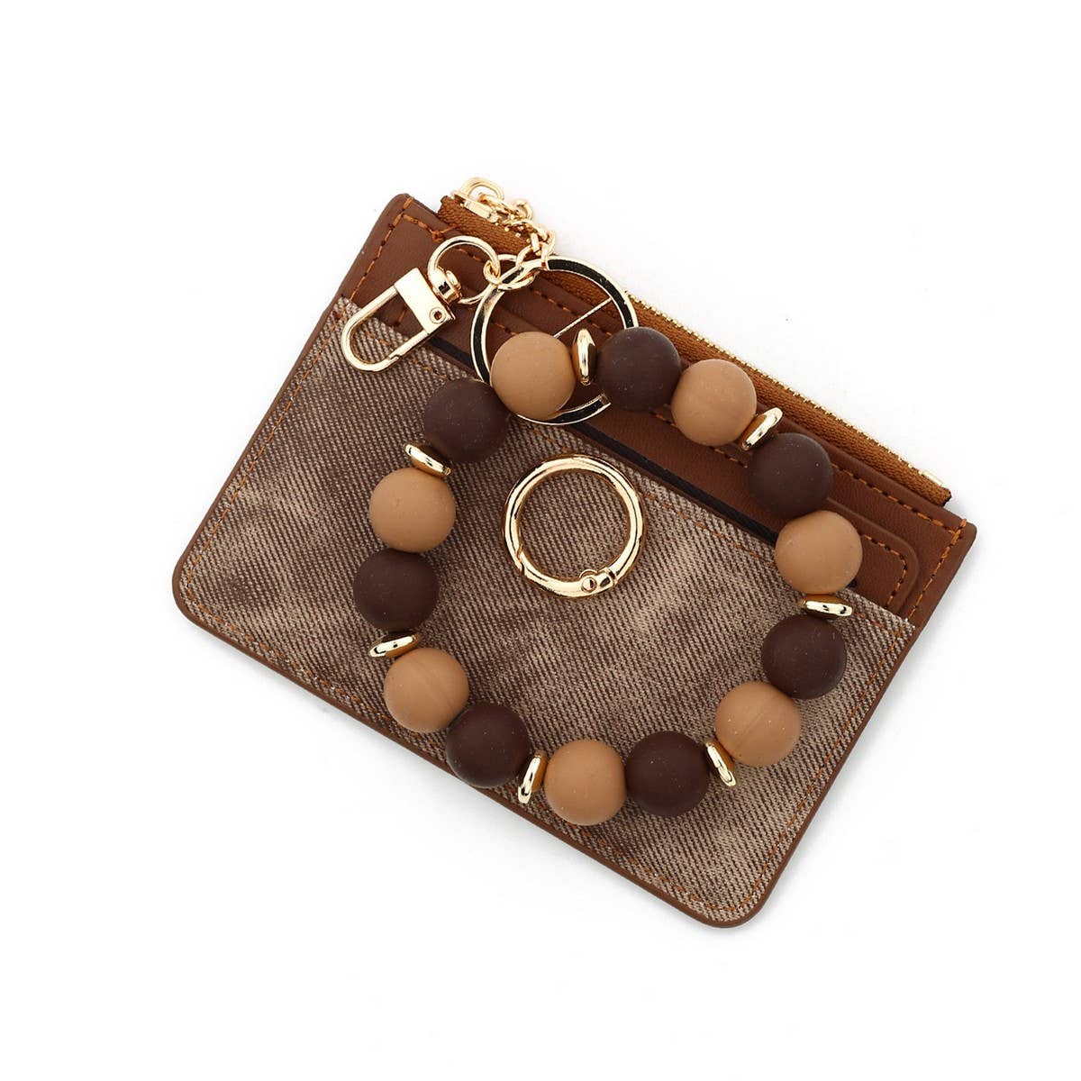 Fashionable Leather Card Wallet with Bead Keychain_CWAB4956