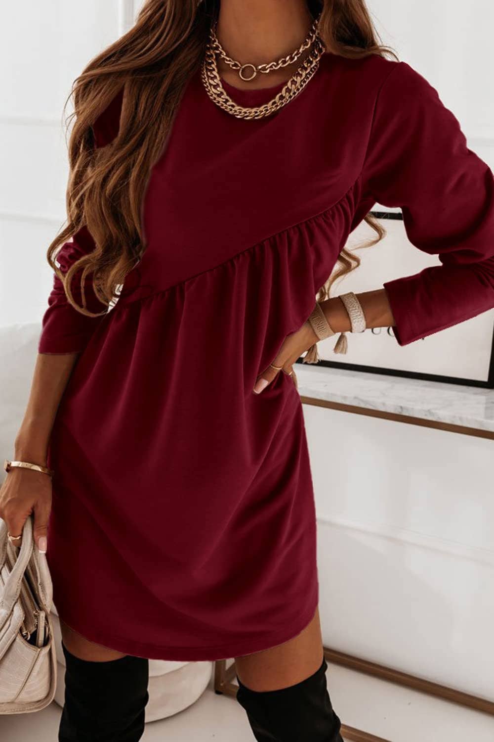 LONG DRESS WITH LONG SLEEVES AND CREW NECK