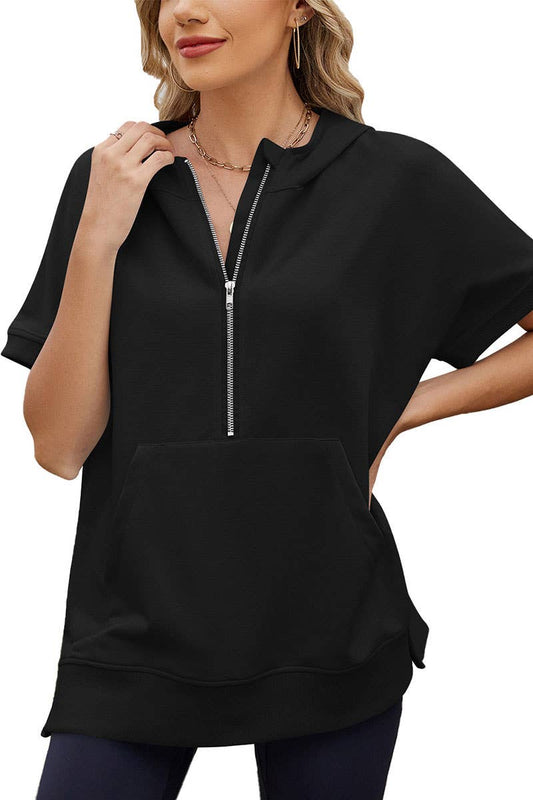 Cwtts1342_Hooded Loose Short-Sleeved Thin Sweatshirt