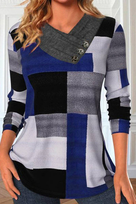 WOMEN KNITTED PLAID BLOUSE_CWTBLL0363