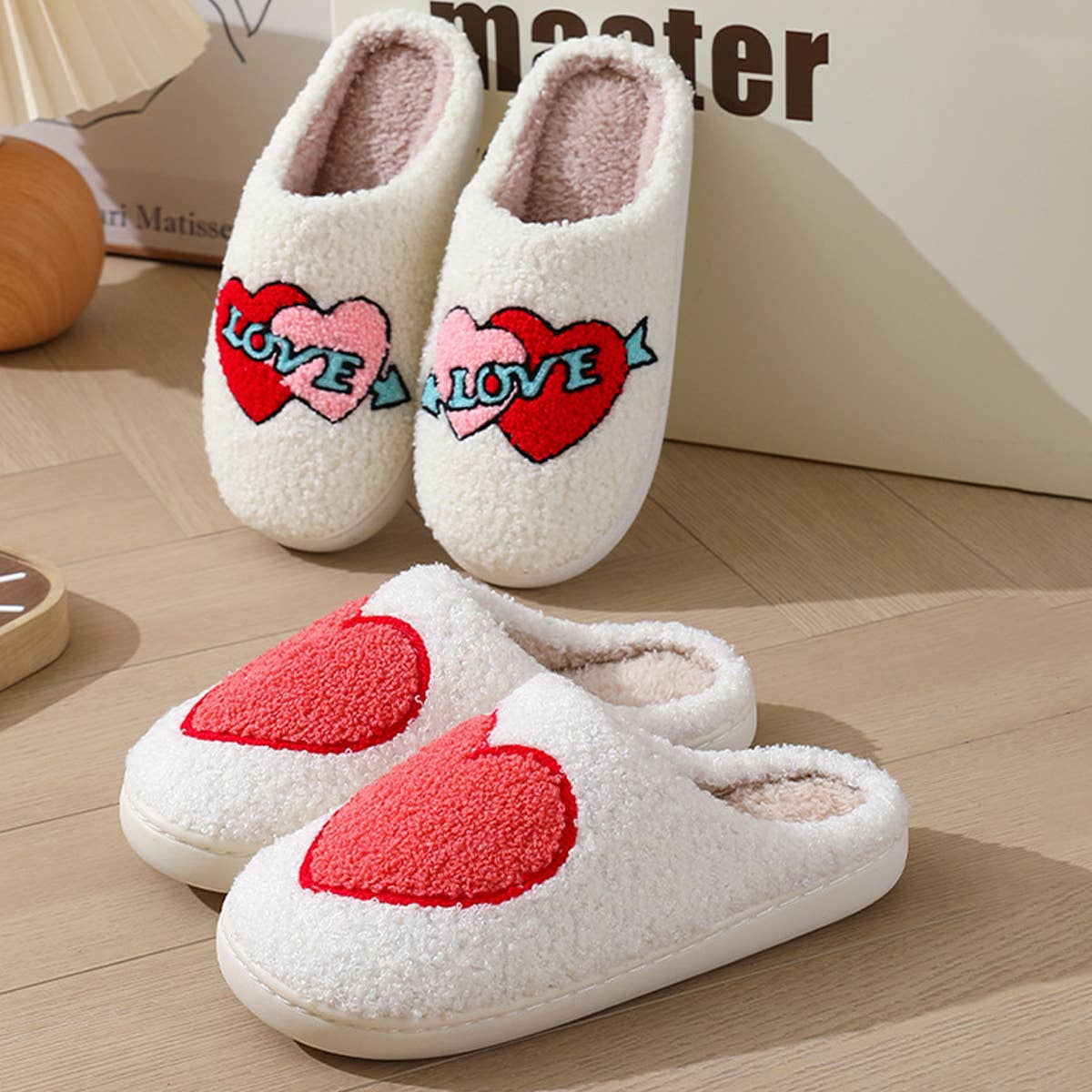 VALENTINE'S DAY SMILEY LOVE COTTON SLIPPERS