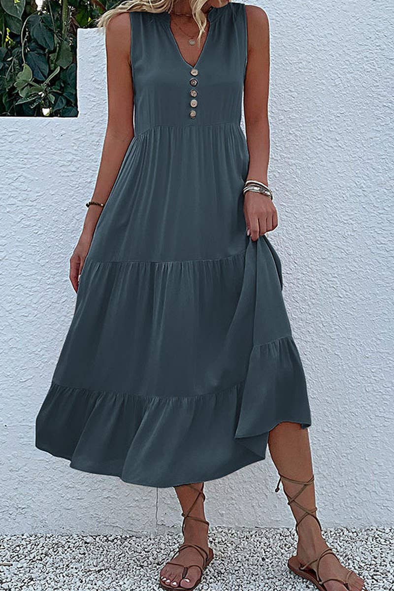 SLEEVELESS LOOSE CASUAL SOLID COLOR DRESS_CWDSD2822