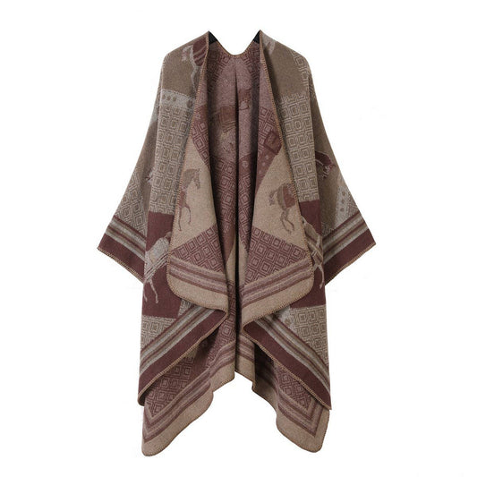 SHAWL RETRO HORSE PATTERN SCARF WARM SLIT CAPE
