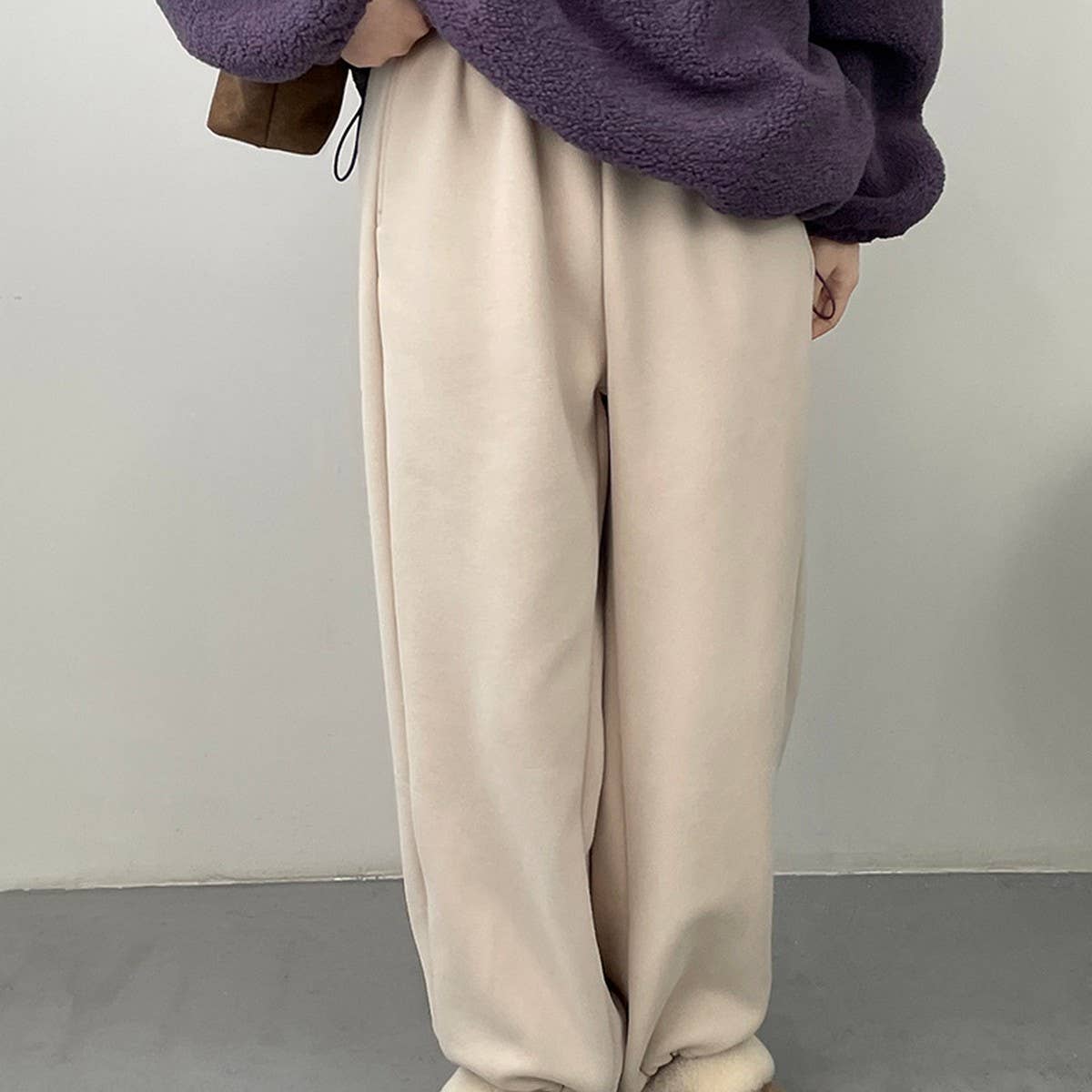 Fleece and thick warm corset wide leg sweatpants