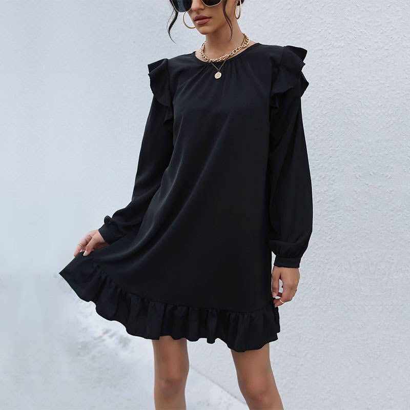 Loose Hepburn style long-sleeved dress
