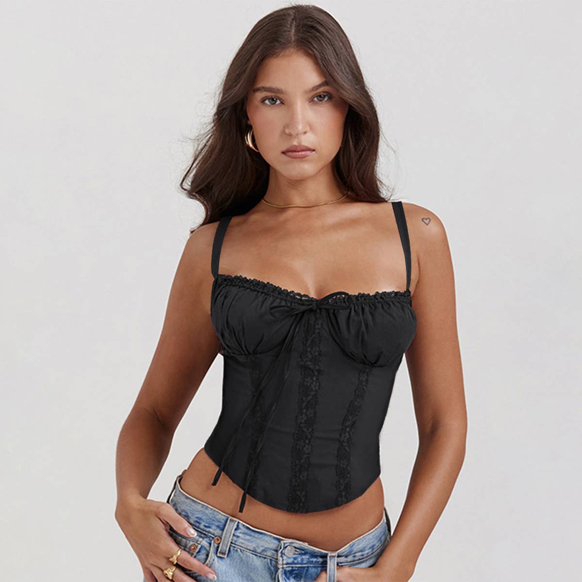 Lace patchwork tie up sexy cami top
