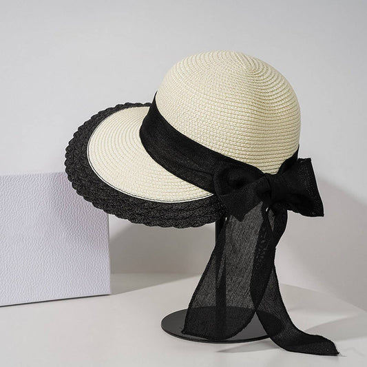 Large Brim Outdoor Fashion Bow Straw Hat_CWAH3408