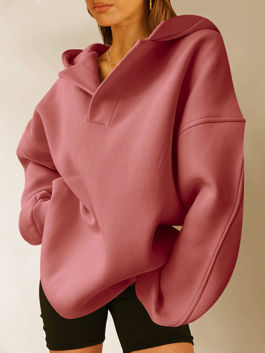 SOLID COLOR LONG SLEEVE LOOSE HOODED SWEATSHIRT