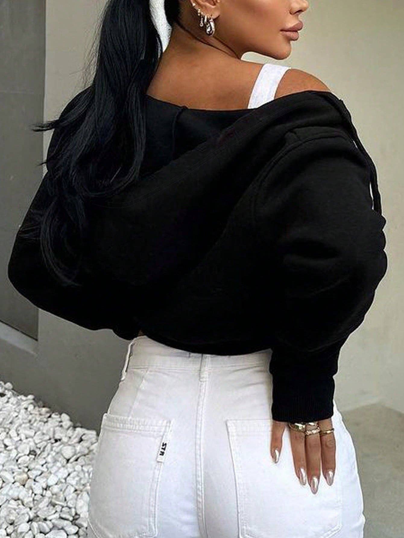 Long sleeve hooded zip-up cardigan short hoodie