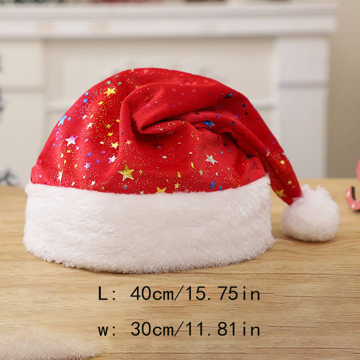 CWAH04584_RED SANTA HAT WITH GOLD STARS FOR CHRISTMAS PARTY