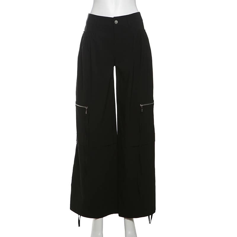LOOSE STRAIGHT LEG PANTS WITH MULTI-POCKET ZIPPER