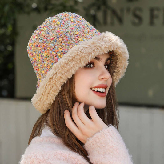 RAINBOW KNIT BEANIE COZY KNITTED BUCKET HAT_CWAH1981