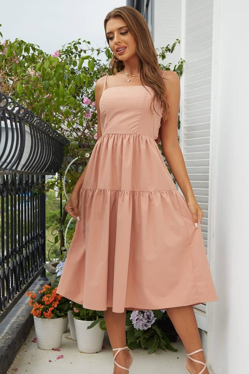 CWDHL0409_SUMMER SLEEVELESS BOW PENDANT DRESS LONG