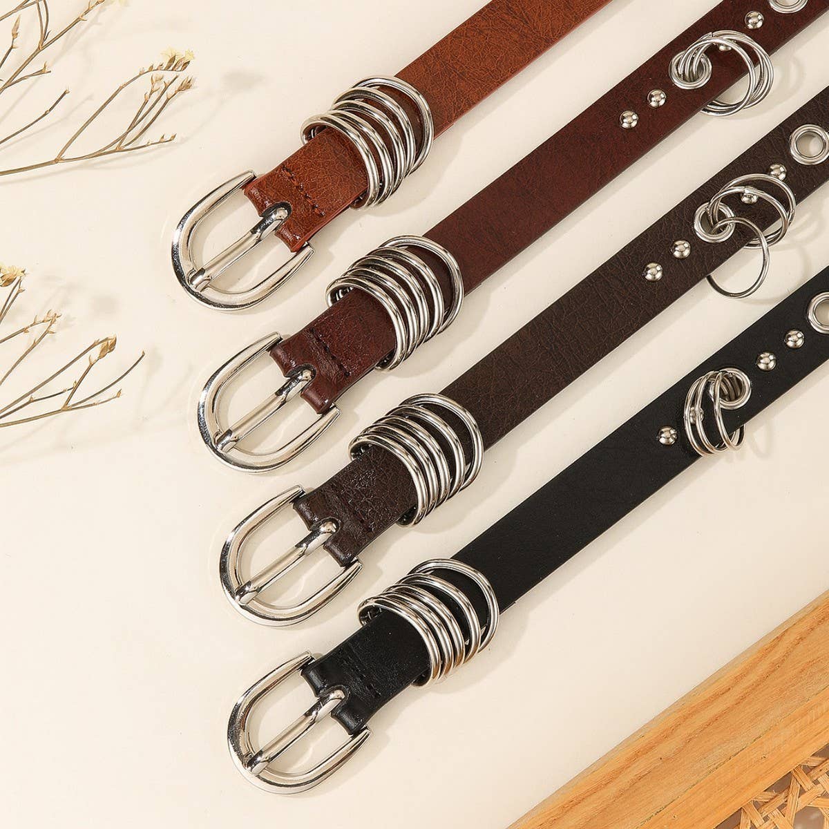 Punk Silver Ring Skinny Belt for Dresses Jeans_CWABE1227