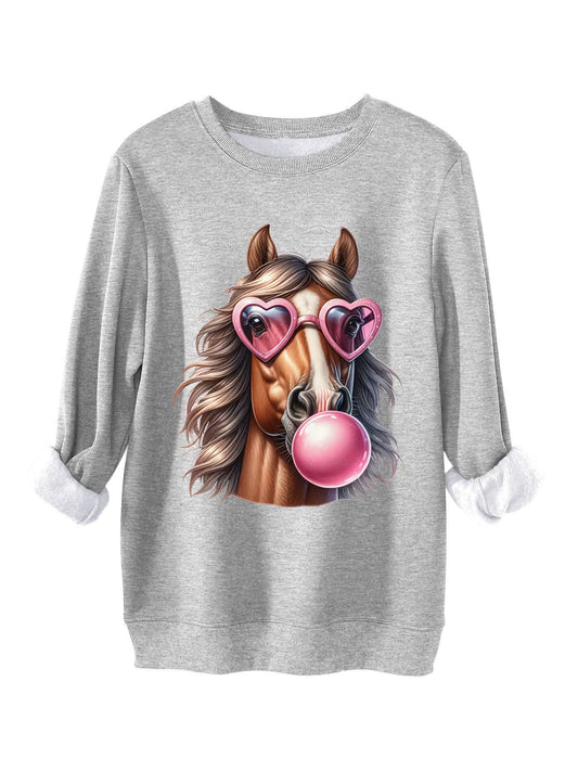 Horse head printed and thick thermal hoodie