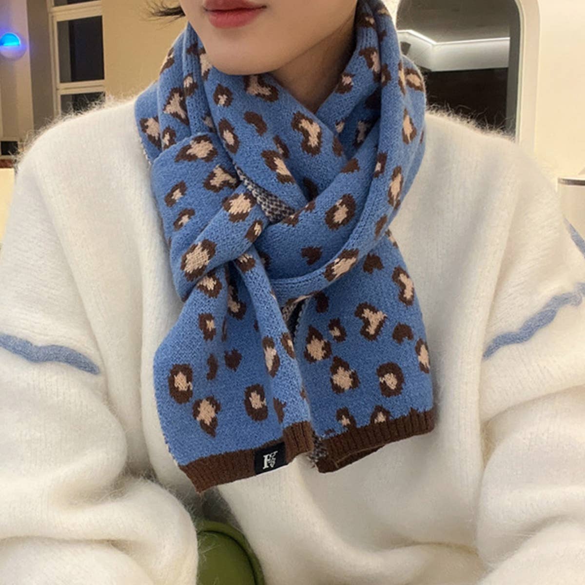 Beige Leopard Faux Cashmere Scarf for Fall/Winter_CWASC1258