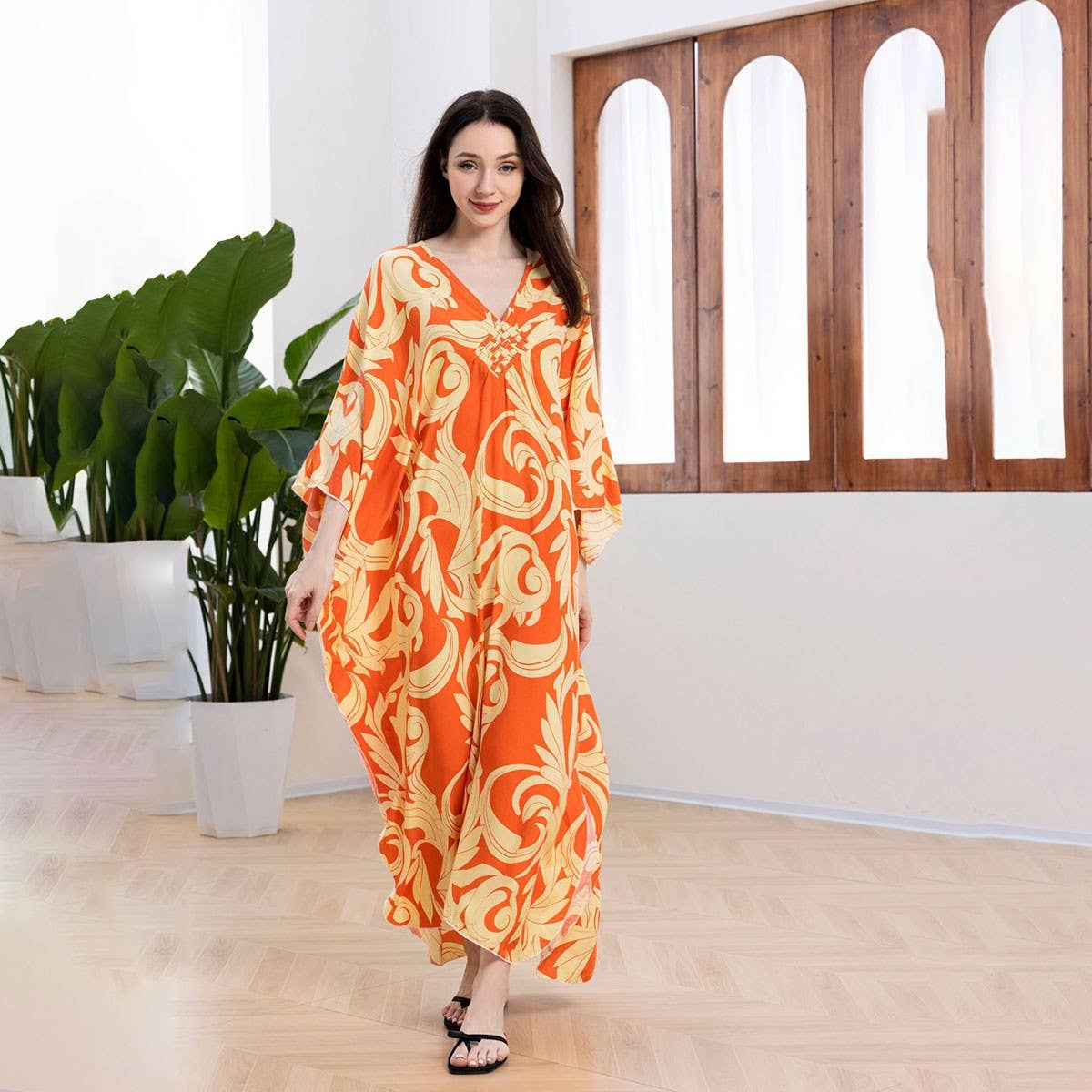 Plus Size Cotton Woven Beach Cover-Up Resort Dress_CWMM6141