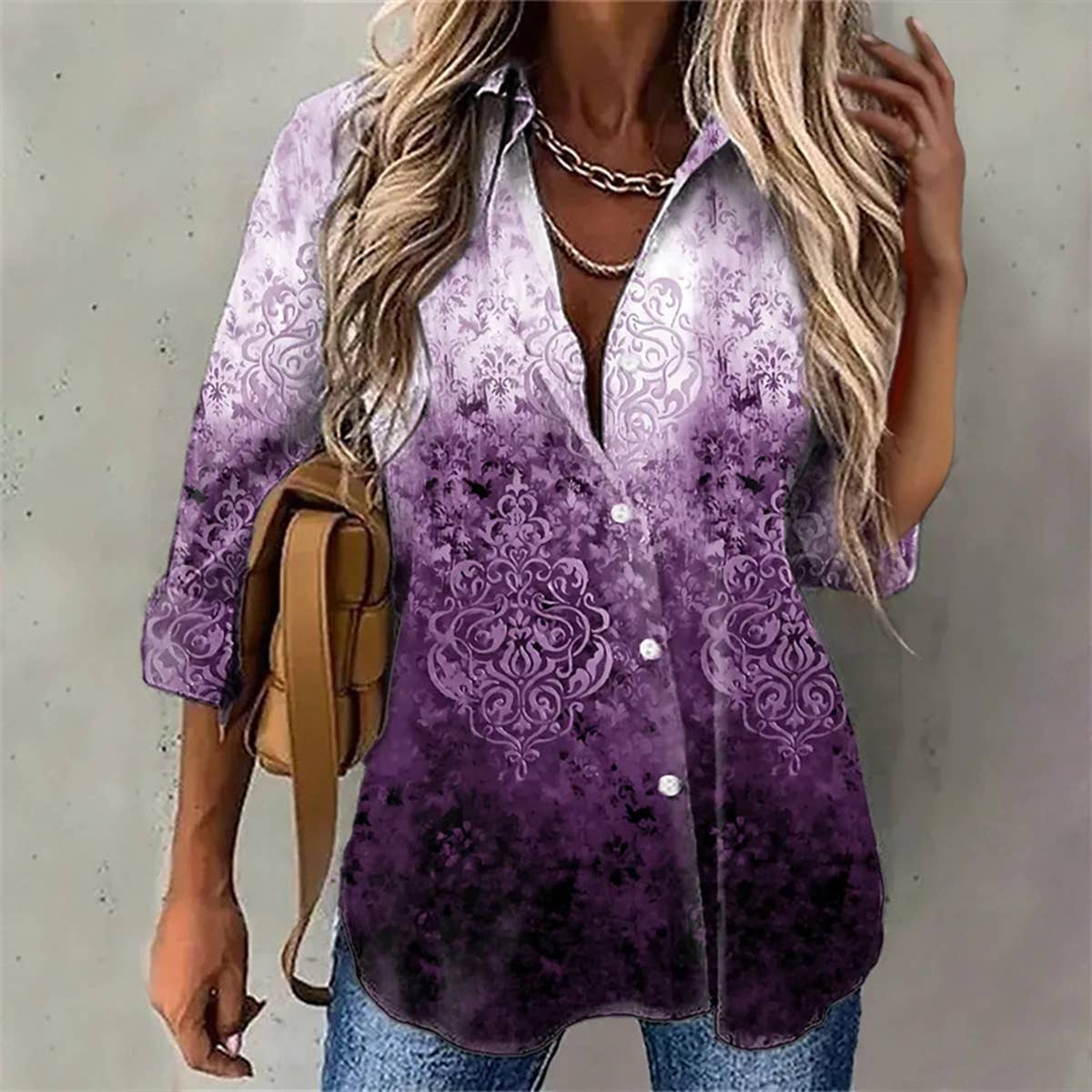 TIE-DYE DARK PRINT BUTTON-UP LONG-SLEEVED SHIRT