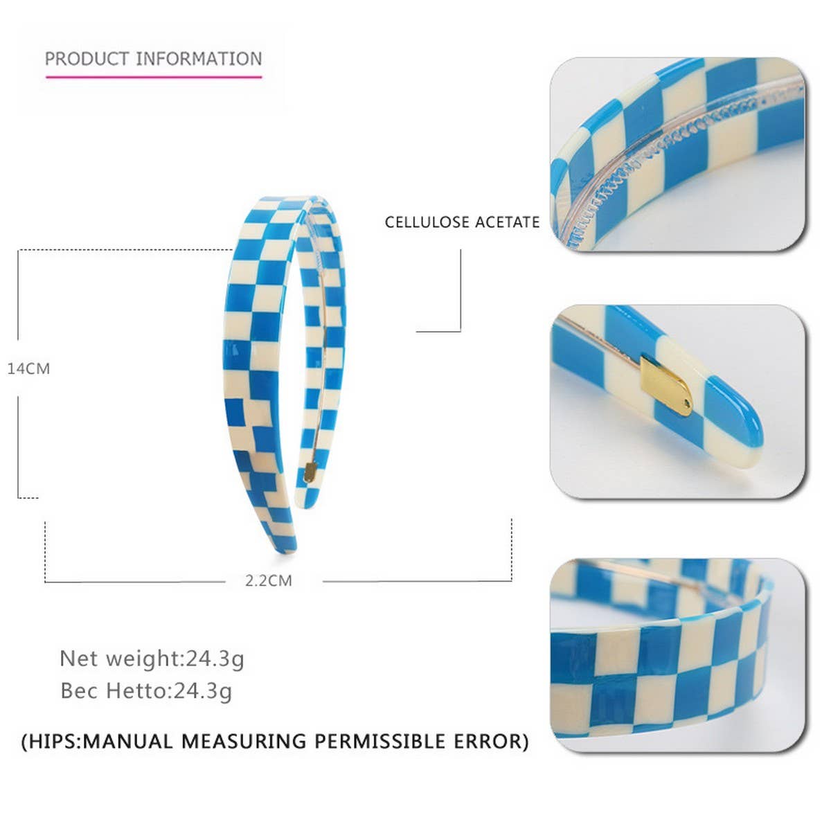 COLORFUL CHECKERED WIDE-BRIMMED HEADBAND HAIRPIN