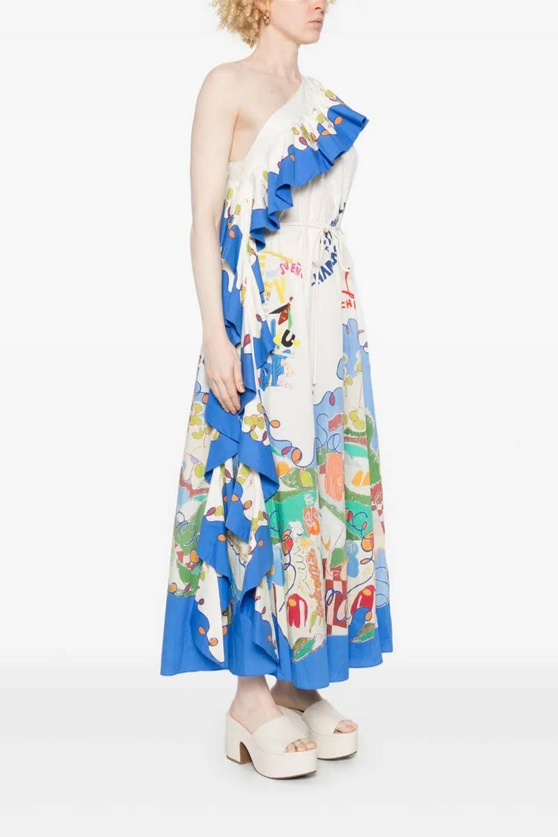 CWDMD5741_TEMPERAMENT OFF-SHOULDER RUFFLED CASUAL DRESS