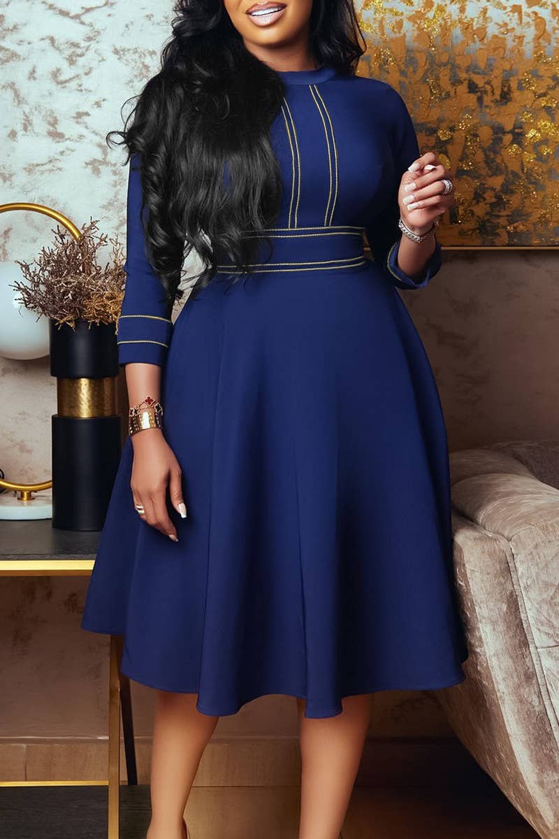 CWDMD01257_PLUS SIZE WOMEN STAND COLLAR PARTY SWING DRESS