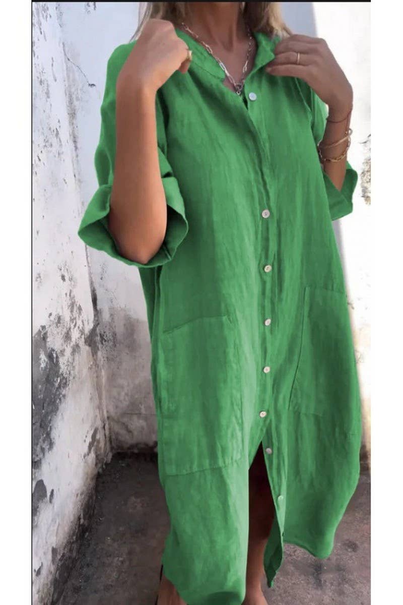 CWDMD01055_SUMMER LOOSE CASUAL MID-SLEEVE SHIRT DRESS