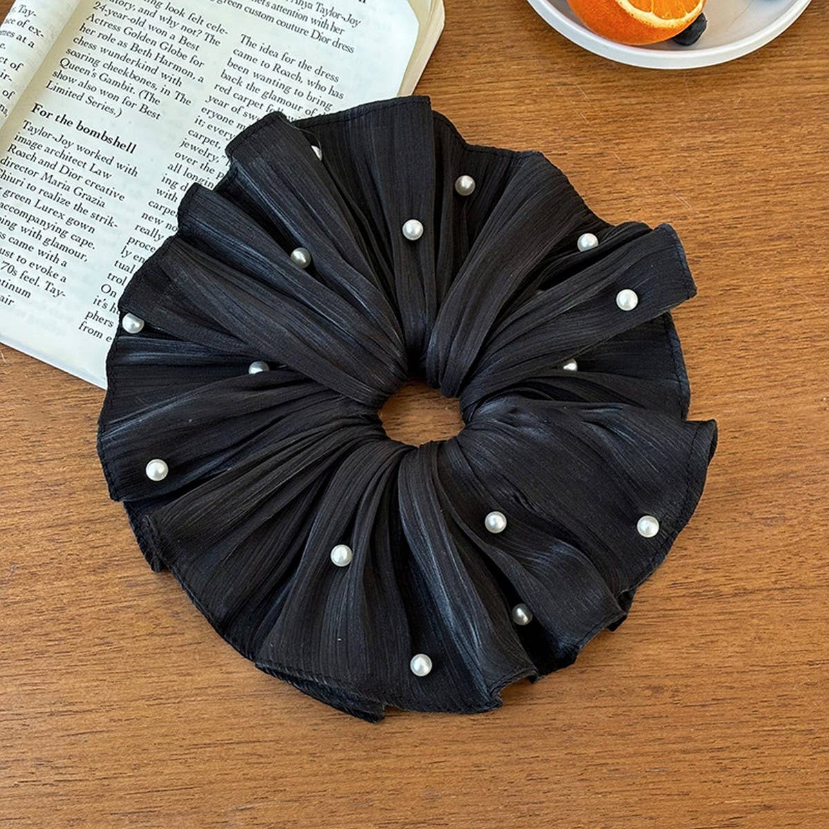 Iridescent Pleated Pearl Scrunchie Hair Tie