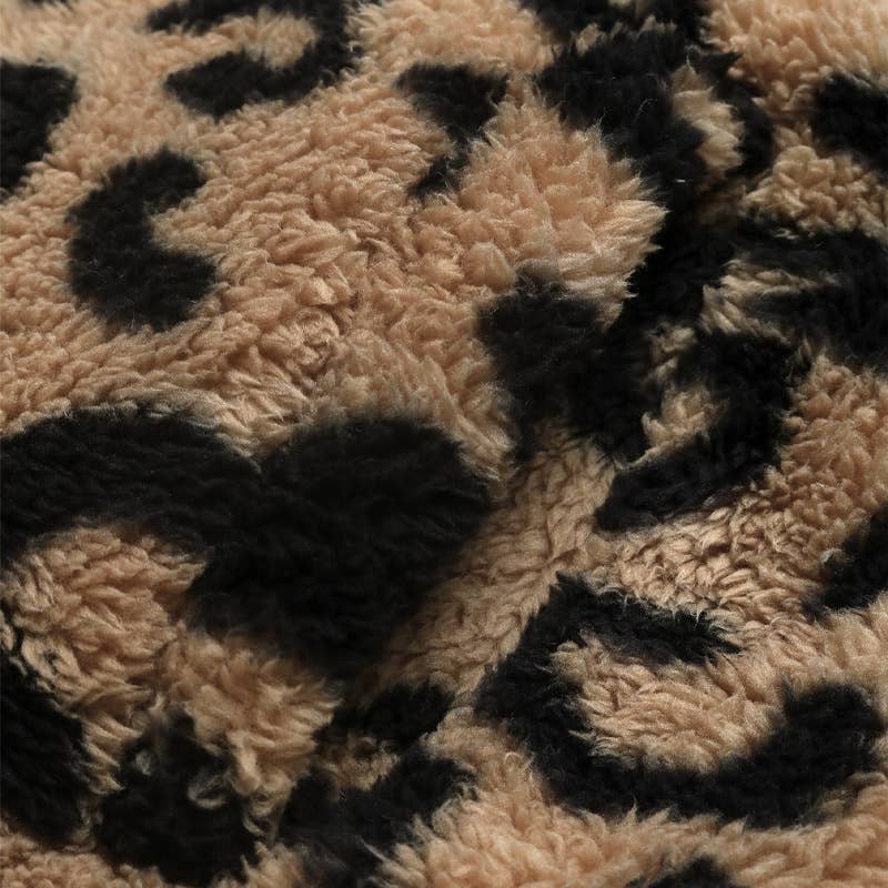 Leopard print color-blocked polar fleece coat