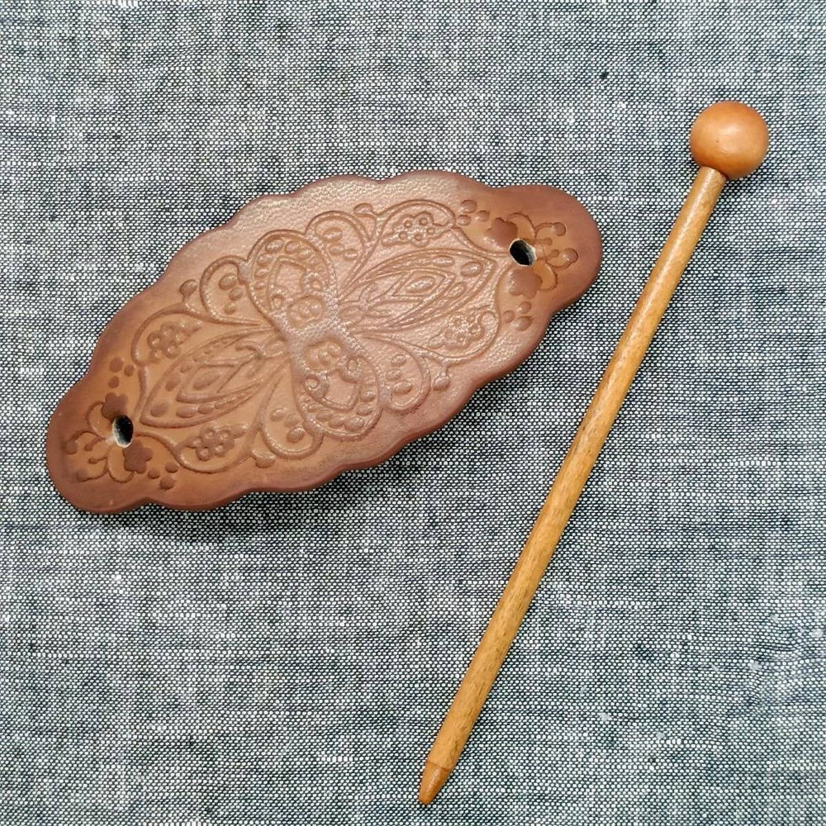 Floral Totem Painted Faux Leather Hair Stick