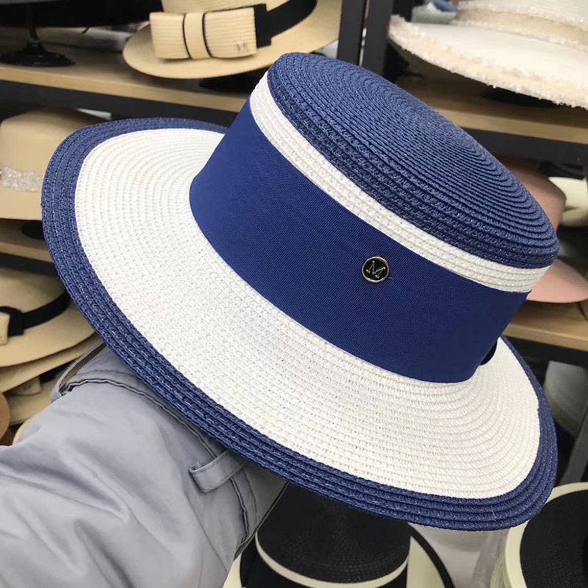 Designer fashion flat top straw hat for women_CWAH3438