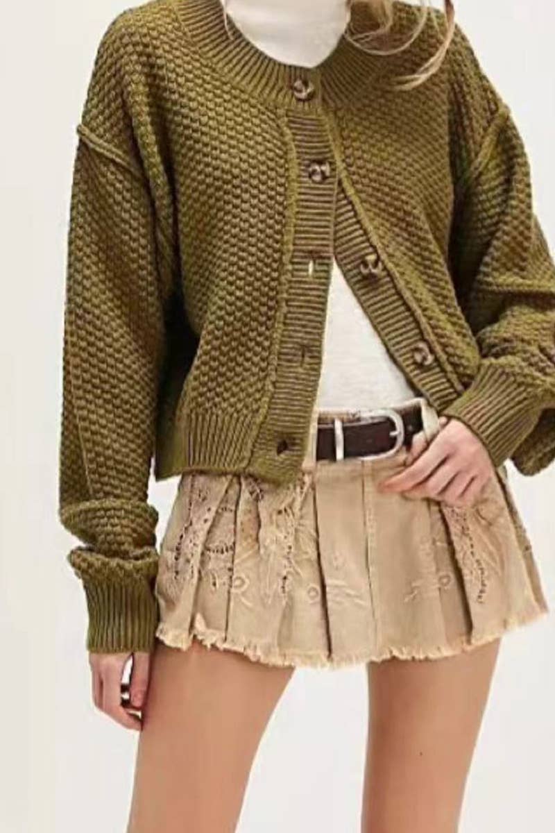 Round-neck street casual solid-color cardigan