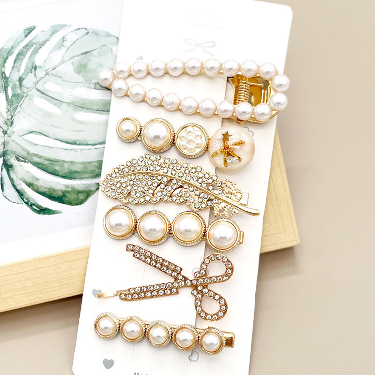 Rhinestone Pearl Hair Clip Set - Elegant Side Pin _CWAHA0159