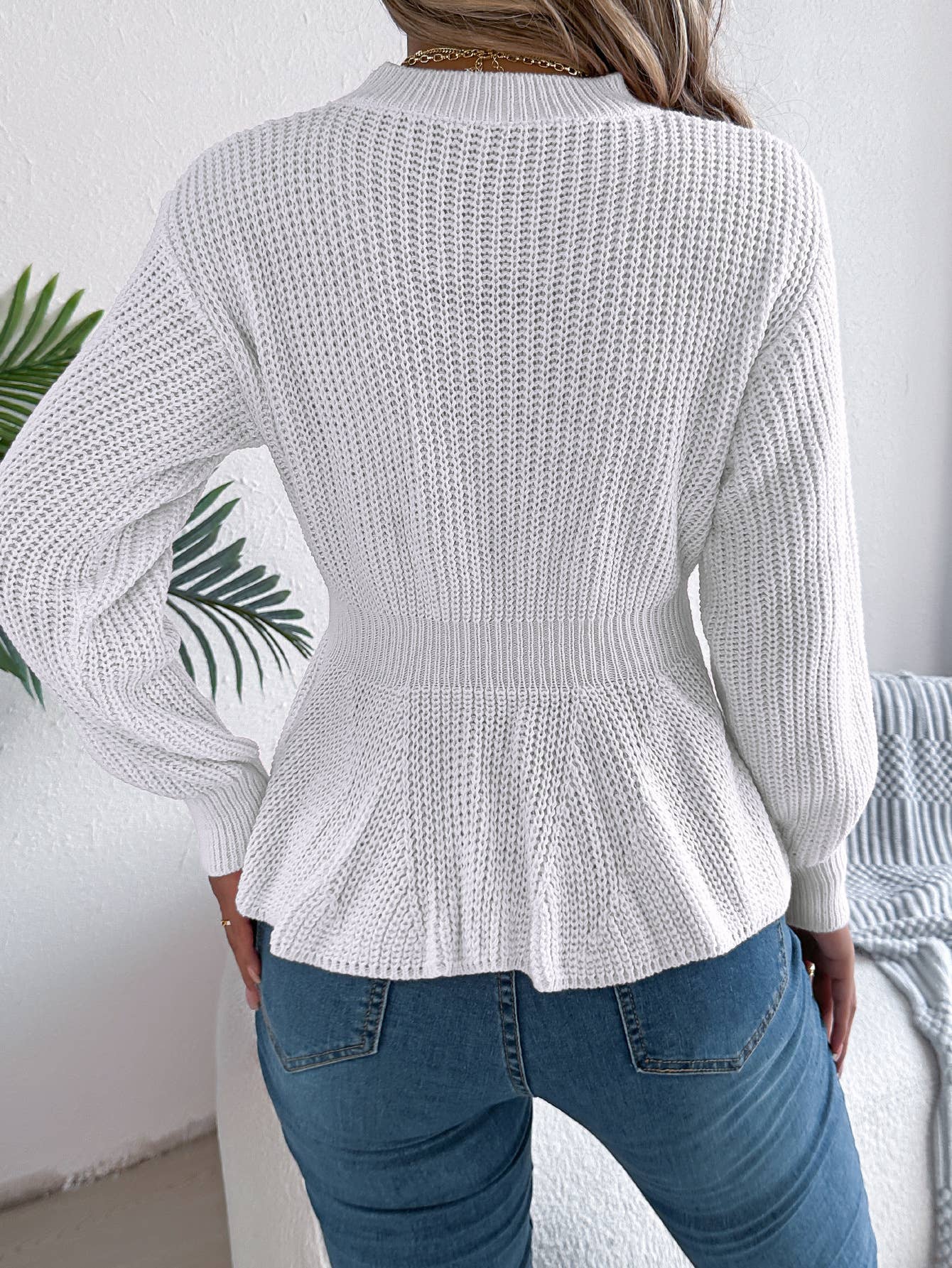 Twist waist falbala long-sleeved sweater