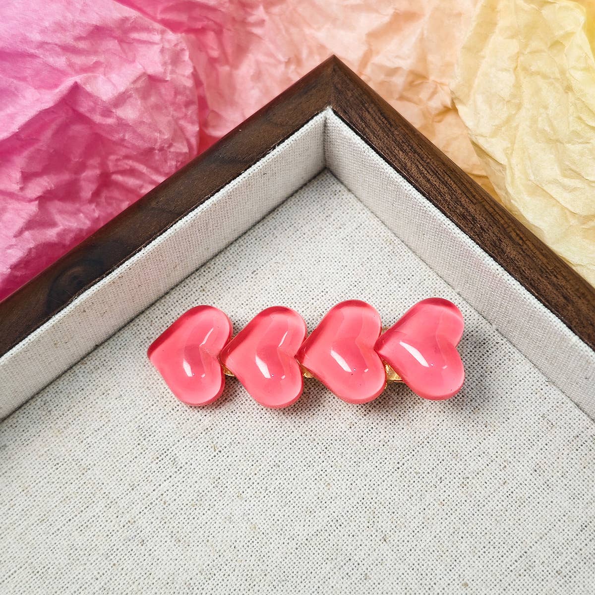 Colorful ice glitter pink heart-shaped hair clip