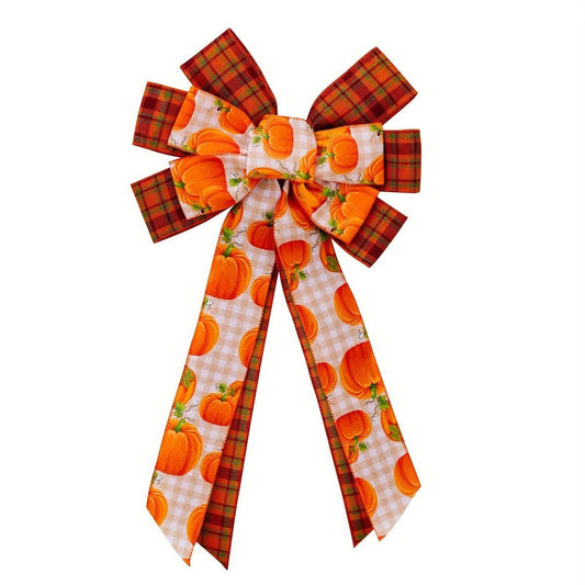 CWMM10218_THANKSGIVING PLAID BOW PUMPKIN WREATH DECOR