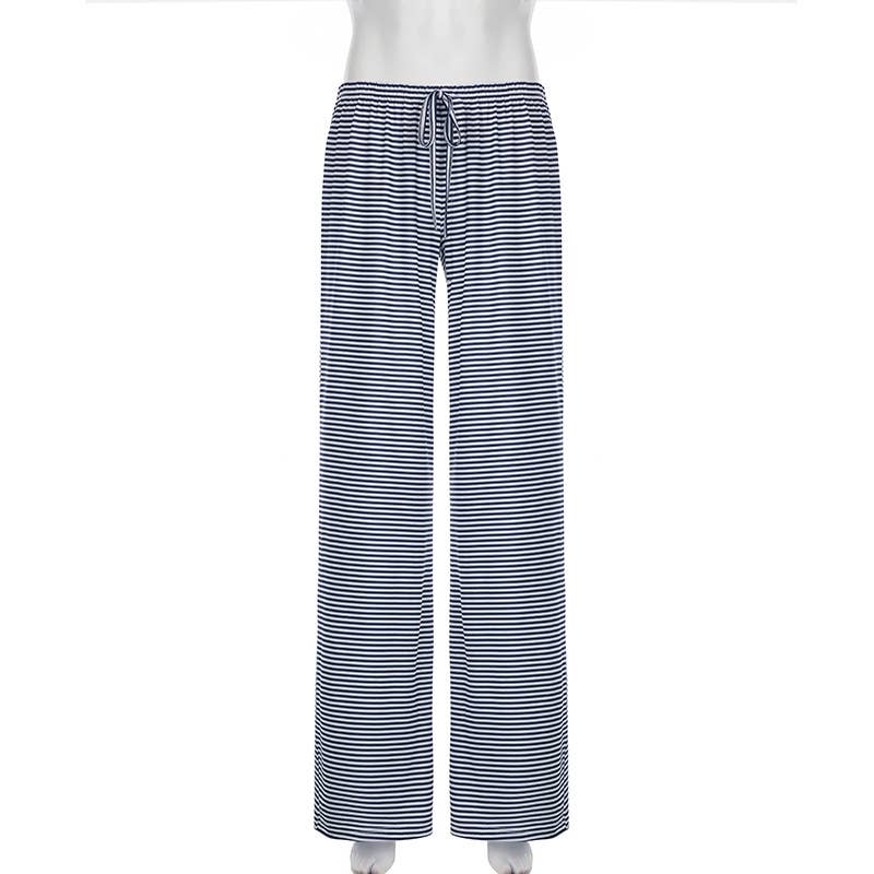 Color-blocking striped straight-leg casual pants