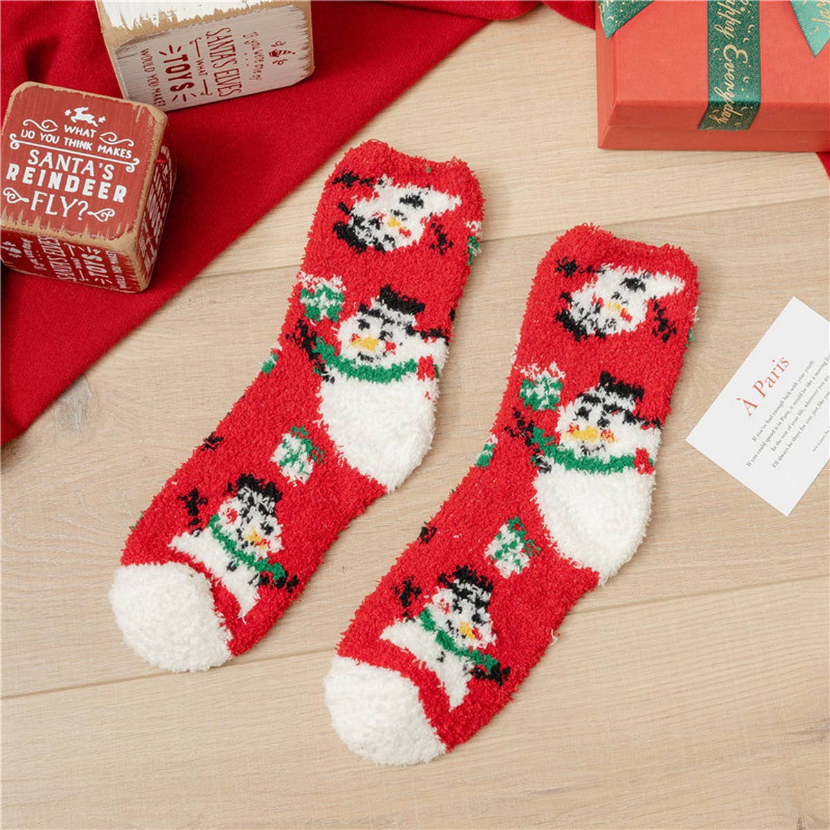 SANTA CLAUS ELK CORAL VELVET SOCKS