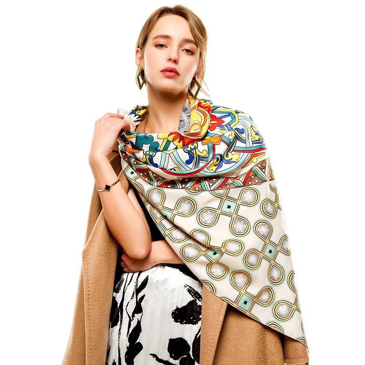 Twill Satin"First Love"Print Large Scarf for Women