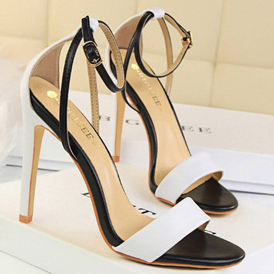 COLOR MATCHING OPEN TOE HOLLOW STILETTO HEELS