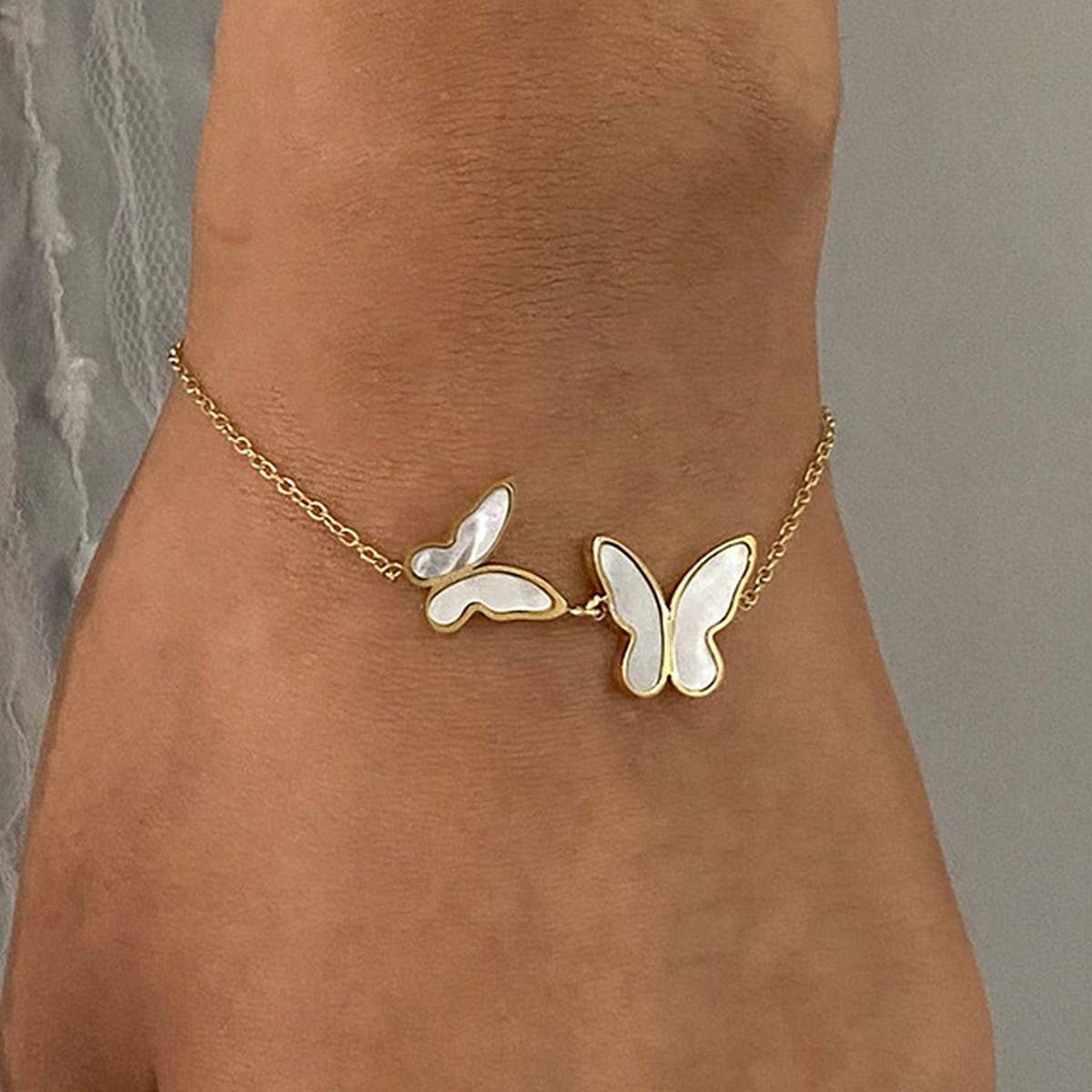 Elegant Shell Butterfly Bracelet, Stainless Steel
