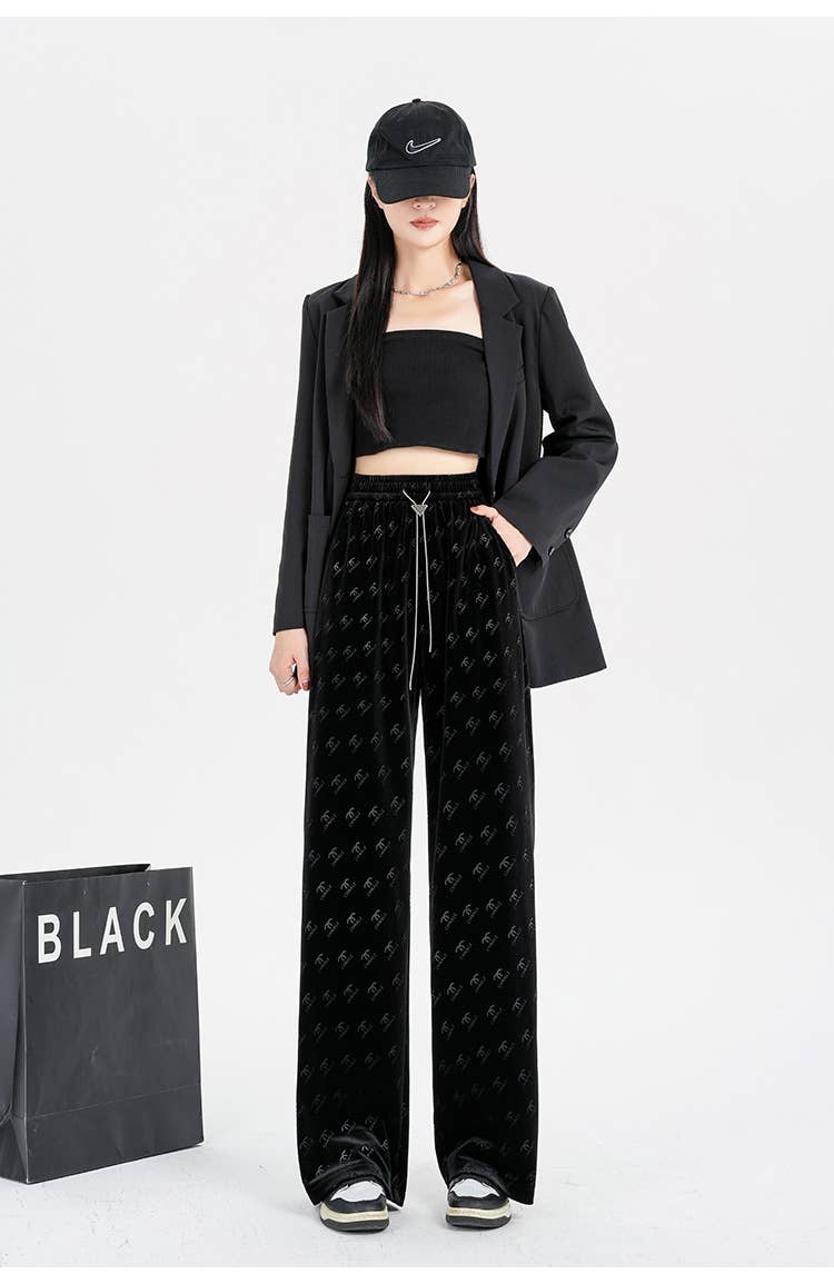 High waist plus velvet thick drapery pants