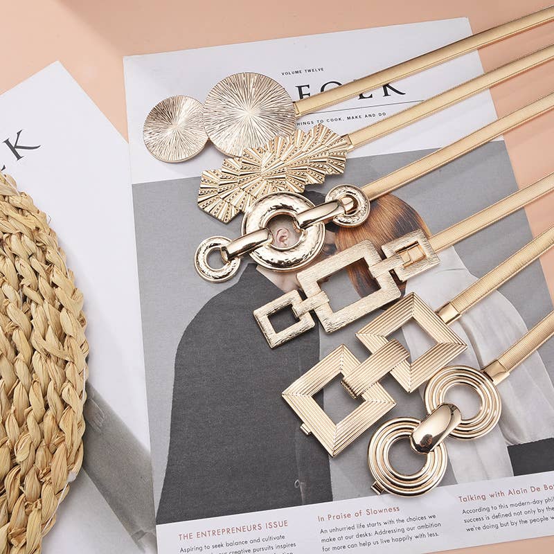 Elastic metal waist chain with buckle decoration