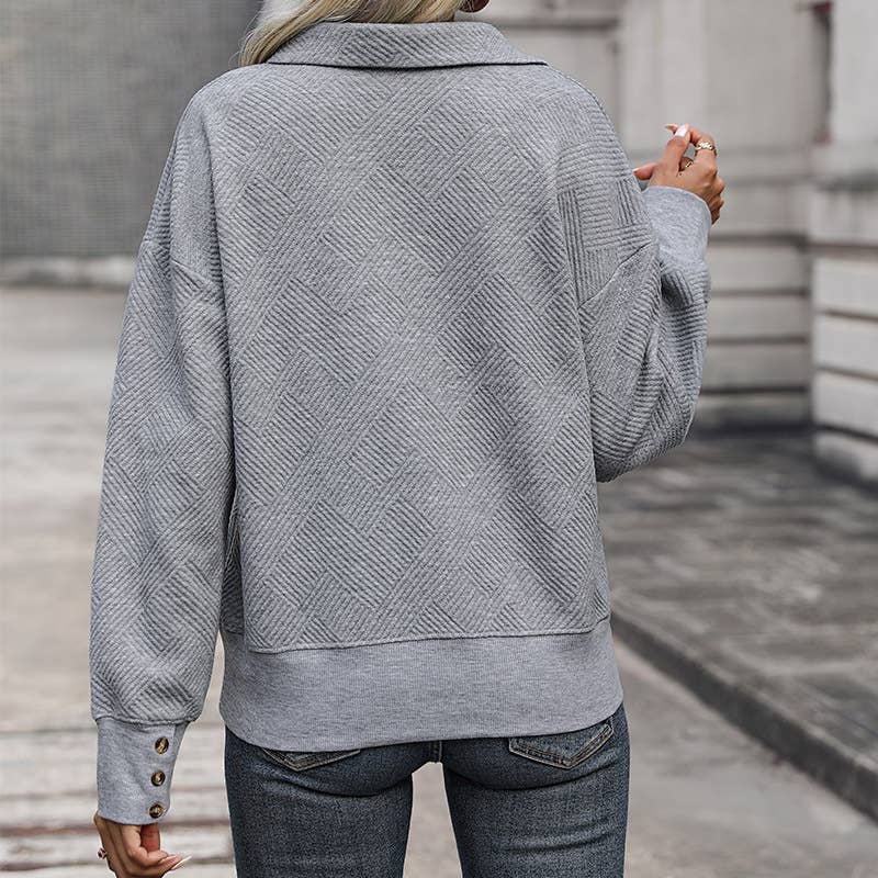 LAPEL PULLOVER SOLID COLOR TEXTURE SENSE HOODIE