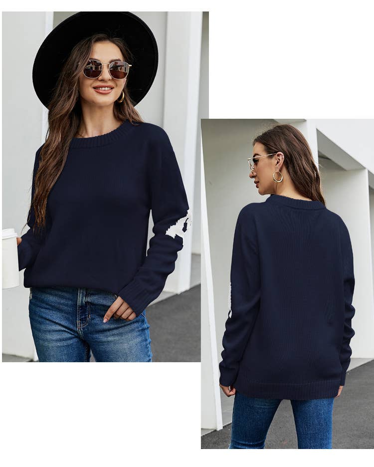 LETTER JACQUARD CASUAL SLOUCHY PULLOVER SWEATER