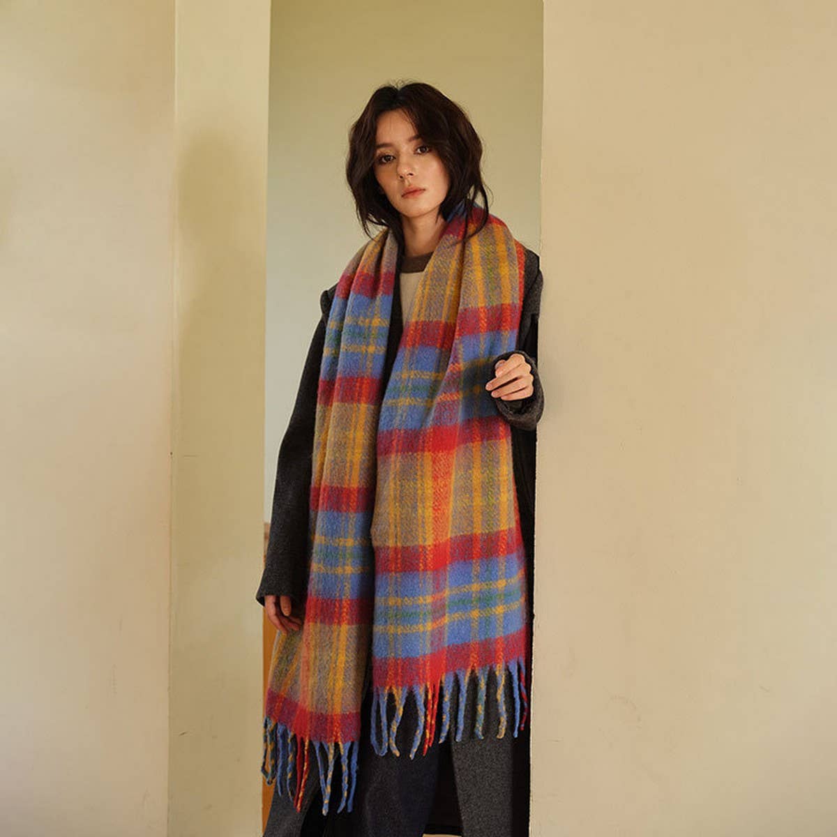 30% Wool Blend Plaid Scarf - Designer Winter Style_CWASC2370