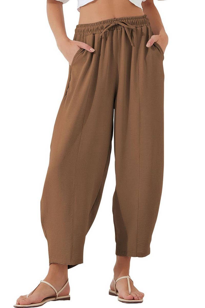 CWBLP1851_HIGH WAIST LOOSE DRAWSTRING POCKET TROUSERS
