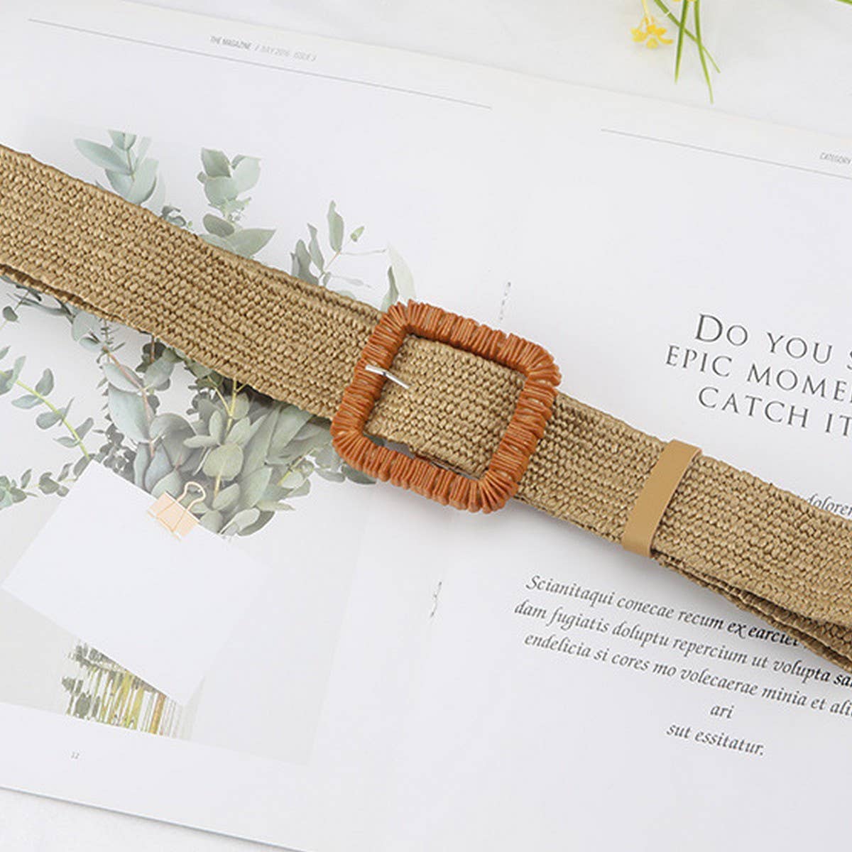 CWABE1188_NEW STYLE SQUARE BUCKLE PP STRAW WOVEN WAIST BELT